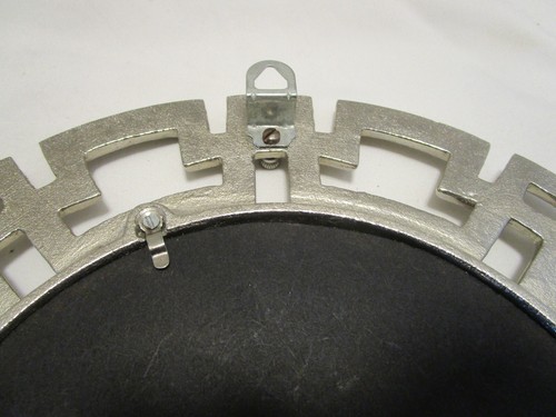Modern Cast aluminum Greek Key Round Wall-Mirror key holder 12” wide 1980’s - Picture 5 of 9