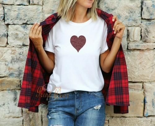 Glitter Heart - Ladies T Shirt Fashion Sparkle Printed Top - Picture 15 of 27
