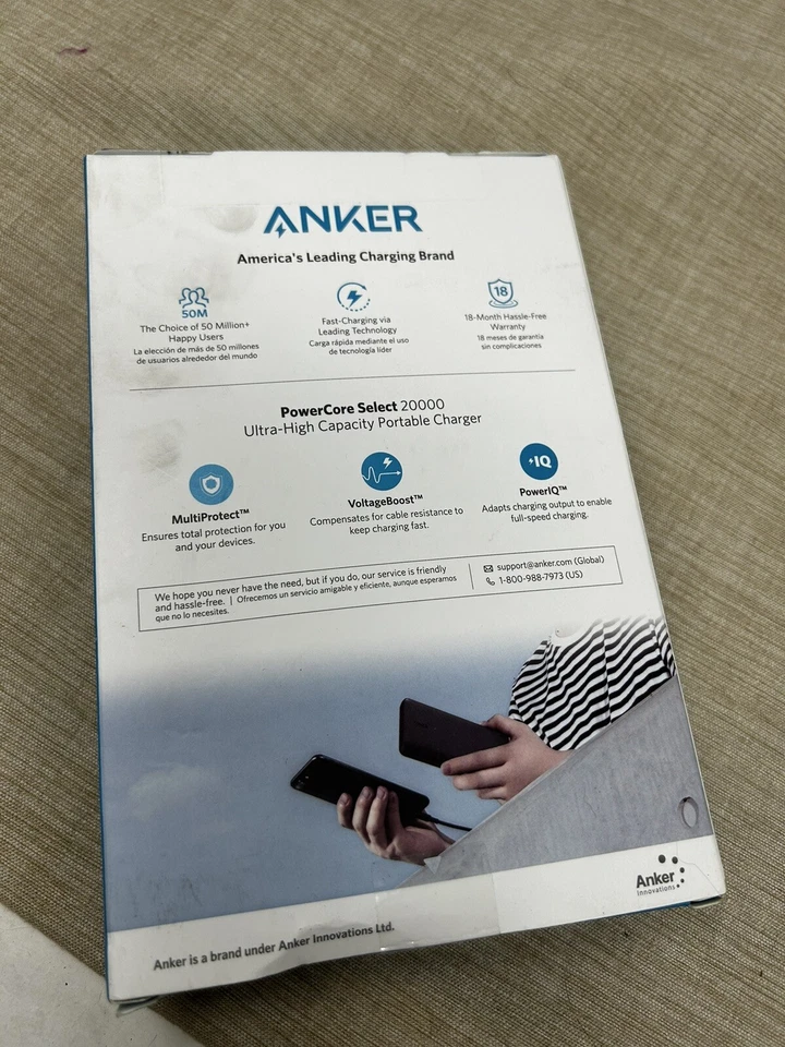 Anker Dual USB Portable Charger PowerCore Select 20000mAh Power Bank Battery NIB - Image 2 of 2