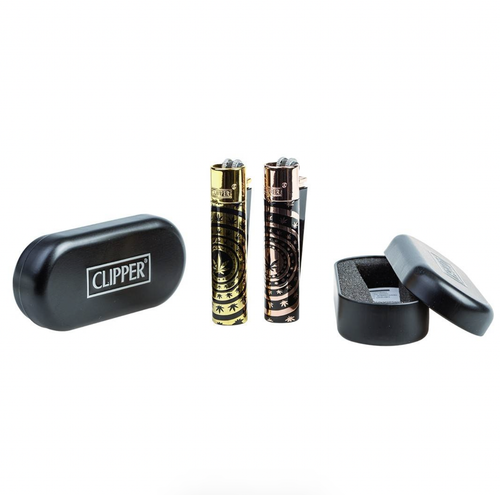 Briquet CLIPPER METAL pierre LEAF HYPNO FEUILLES DORE NOIR + boite offerte - Imagen 3 de 3