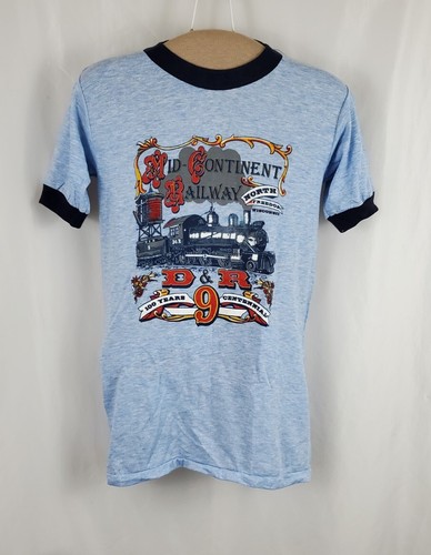 Vintage Mid Continental Railway T-Shirt Small Ringer Tri-Blend Deadstock 80s USA - Picture 2 of 5