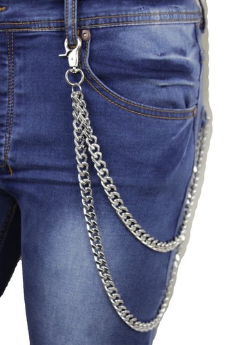 Herren Geldbörse Kette Silber Metall lange Jeans Schlüsselanhänger Biker 2 Stränge Biker Glieder - Bild 3 von 11