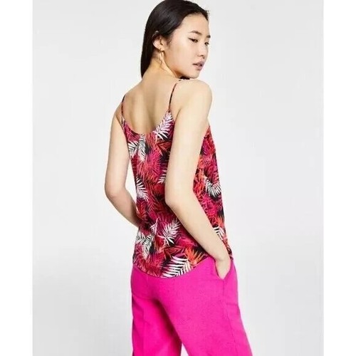 Bar Iii Women's Leaf-Print Scoop-Neck Cami Top SZ XS Sunset Rose Multi - Picture 2 of 4