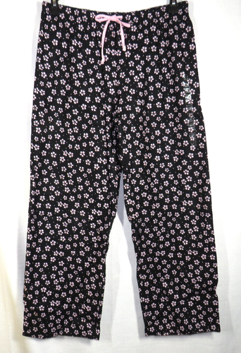 Alfani Women's Black Pale Pink Floral Print Flannel Pajama Pants Size Medium - Picture 2 of 7