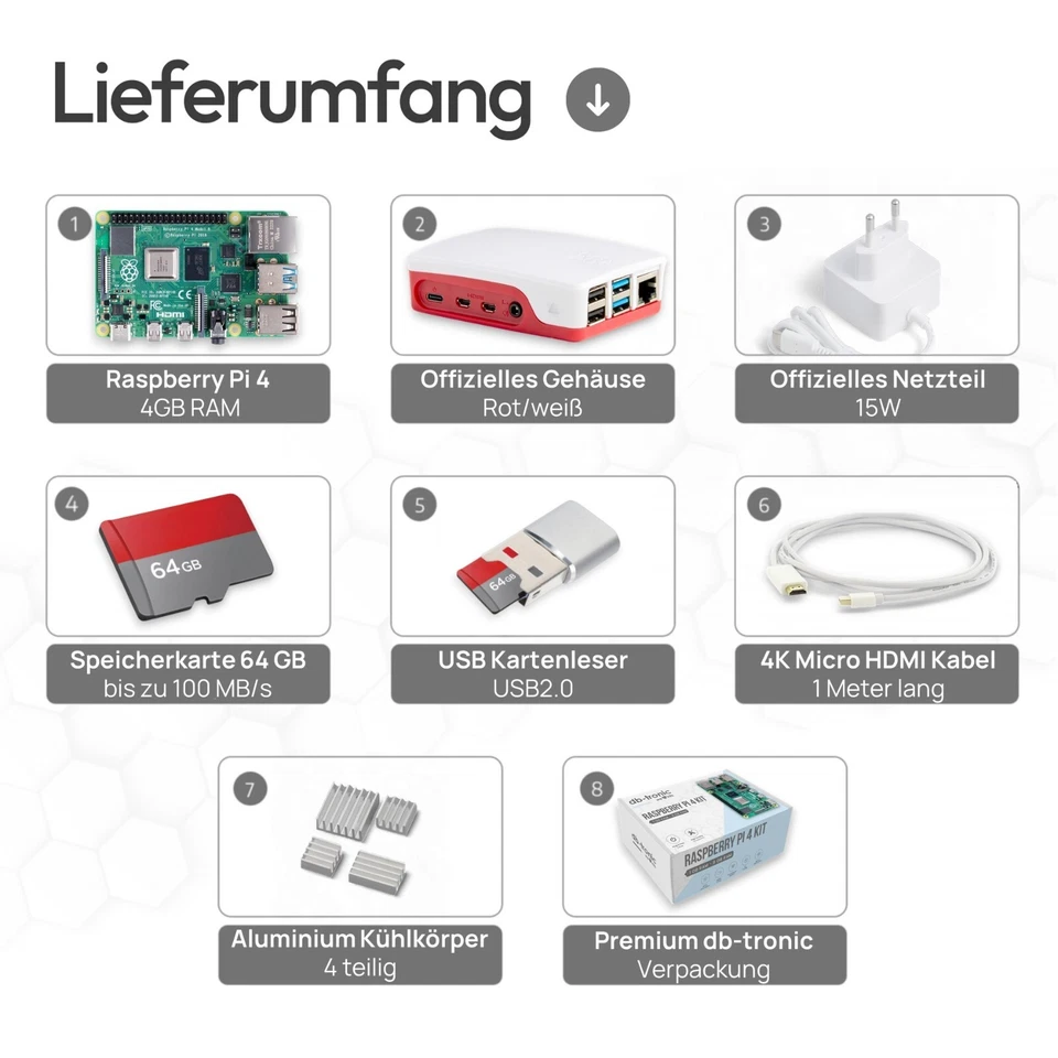 Raspberry Pi 4 Set | Netzteil | Gehäuse | 64GB Edition | USB-Reader | Kühlkörper - Bild 2 von 4