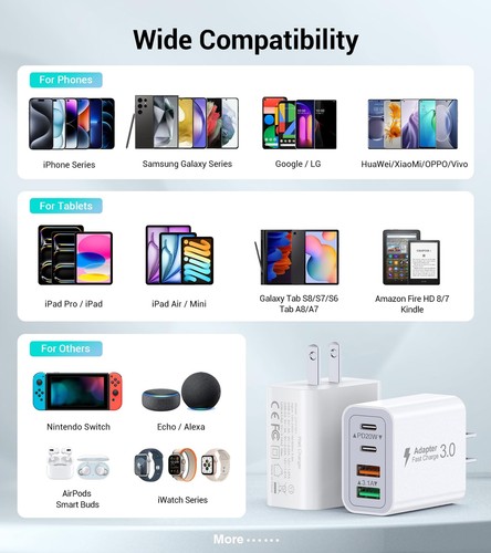 40W USB C Charger Cube 2-Pack Wall Plug Fast Charging Block 4-Port PD+QC Powe... - Picture 4 of 7