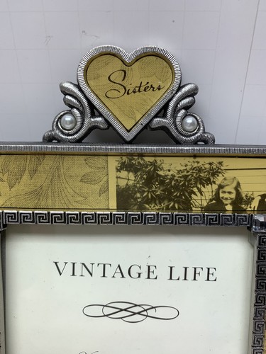 4x6 Frame Sisters Vintage Style Metal W/ Pearl Accent And Rhinestone - Picture 2 of 4