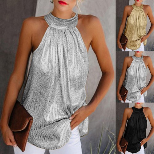 Womens Halter Sleeveless Cami Tank Tops Ladies Summer Casual Loose Camisole Tee