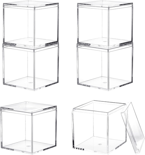 Small Clear Acrylic Box, 4 Pack Plastic Square Cube Containers with Lid Storage - Picture 2 of 8