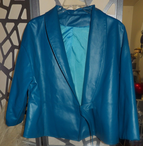 SHEIN CURVE PU LEATHER CASUAL LIGHTWEIGHT TEAL BLUE JACKET ( SZ:2X)
