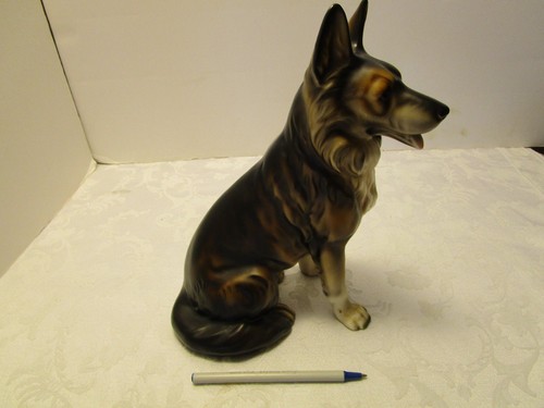 Figura de perro de cerámica de colección sentado estatuilla de pastor alemán 10,25" de alto Japón - Imagen 9 de 9