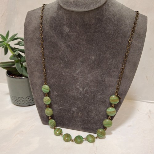 Nadine Delepine Paris Green Necklace Bronze Tone Beaded Stone - Picture 14 of 15