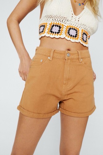 Nasty gal High Waisted Roll Hem Denim Mom Shorts - Picture 3 of 9