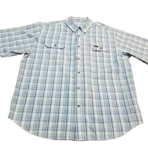 CARHARTT 2XL MENS BLUE/GRAY BUTTON UP COTTON SHORT SLEEVED SHIRT  - Picture 1 of 10