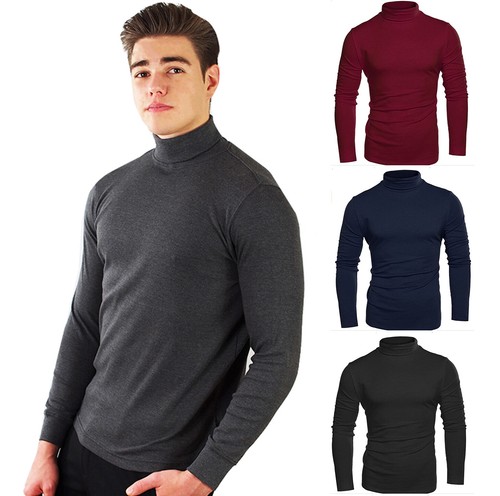 Herren Baumwolle Langarm Pullover Weich Rollkragen Oberteil S-3XL - Bild 1 von 45