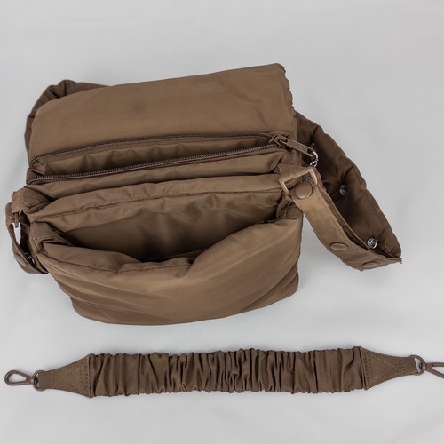 Dagne Dover Kitty Crossbody Bag Brown Puffer Bag Multi Compartment 2 Straps - Picture 12 of 14