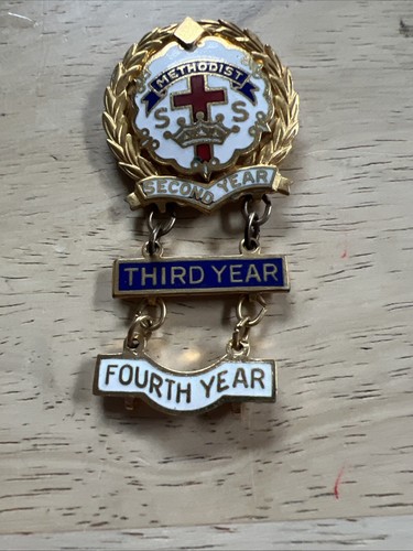 METHODIST Little's System SUNDAY SCHOOL PIN 3&4 YEAR AWARD - Very Nice Condition - Picture 4 of 15