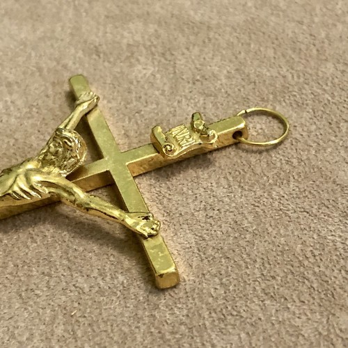 Crocifisso INRI metallo dorato 11 cm Vintage - Foto 6 di 13