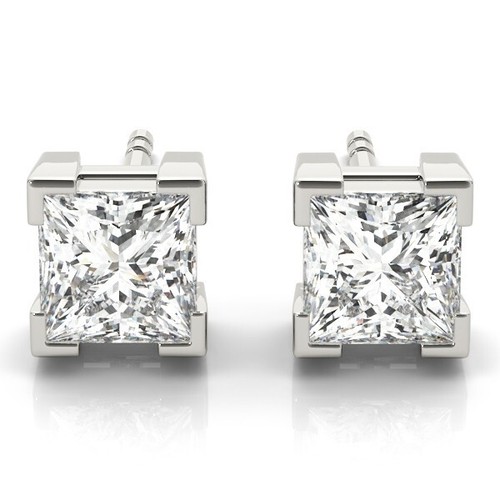 IGI Certified D/VS Lab Grown Princess Cut Diamond Prong Set Stud Earring - Picture 15 of 53