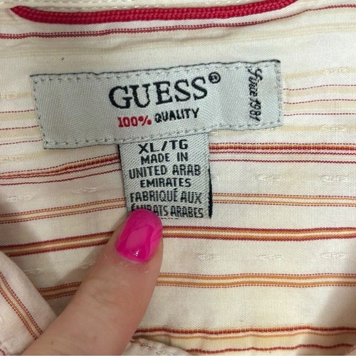 Y2K 90s Preppy Guess Mens Striped Cotton Embroidered Button Down XL - Picture 3 of 12