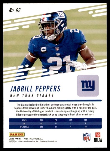 2021 Panini Prestige Jabrill Peppers New York Giants #62 Base - Picture 2 of 2