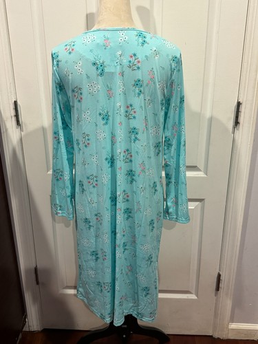 Women Long Sleeve Lt. Blue Nightgown buttons front w/side Pocket 2XL 39"L x26"W - Picture 4 of 4