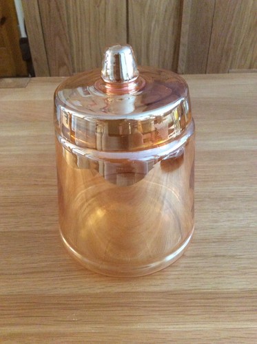 Vintage Gold Lustre Carnival Glass Lidded Storage Jar With Etched Design - Picture 4 of 5