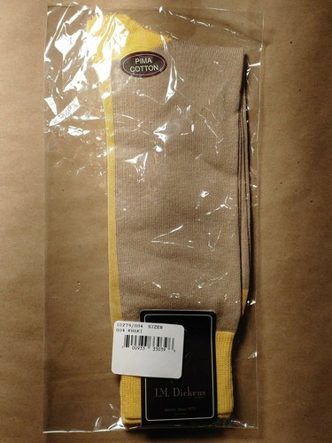JM Dickens Pima Cotton Vertical Yellow Stripe Down Back Khaki Dress Socks Mens - Picture 2 of 2