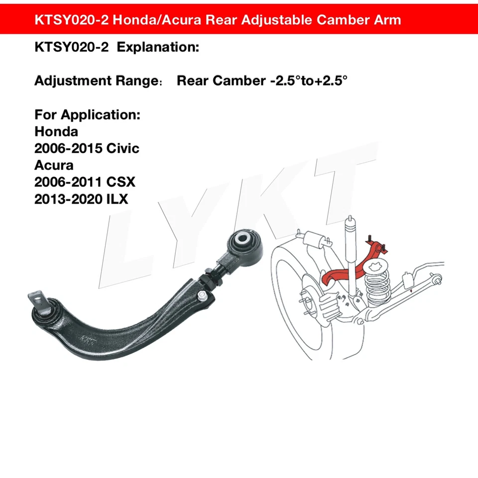 LYKT 2pcs Rear Camber Adjustable Control Arms For Honda Civic、Acura CSX/ILX Foto 2 de 4