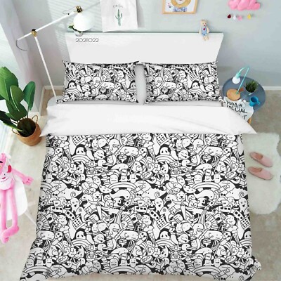 3D Graffiti Monster Handgezeichnet Quilt Cover Set Bettwäsche Sets Kissenbezüge
