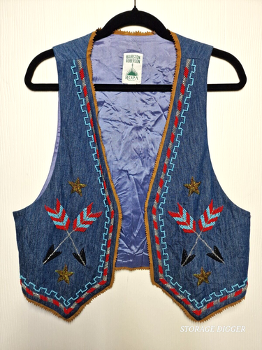 VTG Hairston Roberson Ropa Women's American Beaded Western 1992 Denim Size M/L