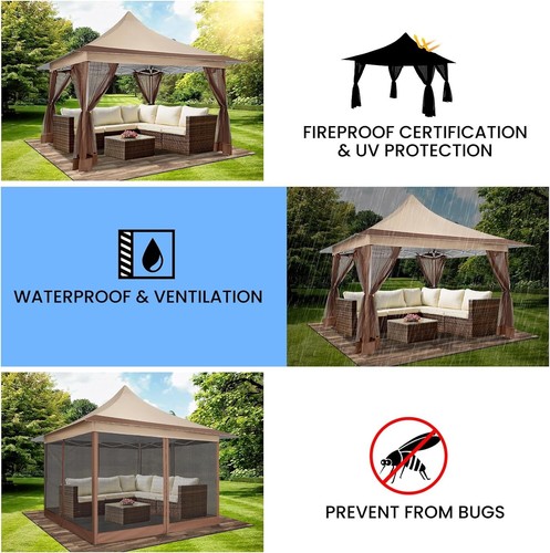 Carpa con dosel HOTEL 12'x12' Pop Up Gazebo con mosquiteros jardín exterior\\ - Imagen 28 de 40