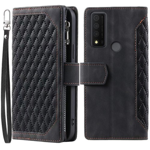 For  TCL 30 XE 5G Luxury Rhombic Wallet Case,Leather Zipper Flip Card Phone Case - Picture 9 of 44