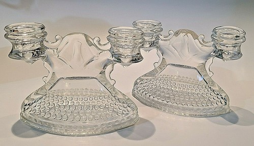 Vintage Pair Hobnail Candle Sticks Holders Glass Clear Decor - Picture 1 of 8
