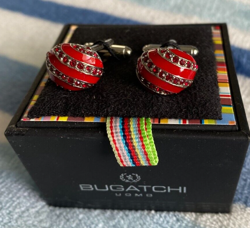 BUGATCHI UOMO SILVER-TONE RED MODERN STRIPE CUFFLINKS, FATHER'S DAY/GRAD-NEW - Picture 1 of 11