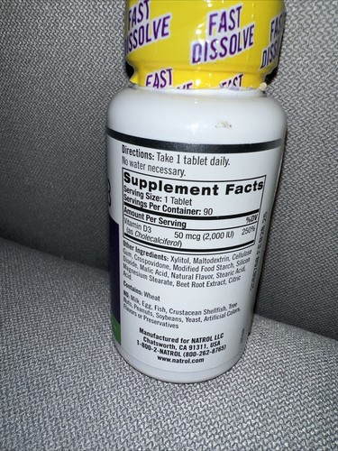 Natrol Vitamin D3 Fast Dissolve - Strawberry 50 mcg (2,000 Iu) 90 Tabs - Picture 2 of 2