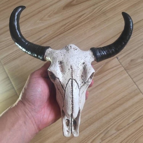 9" Resin Faux Cow Skull Horn Head Mount Steer Wall Hanging Tibetan Feng Shui - Bild 2 von 9