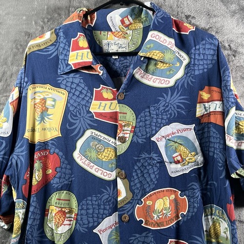 Vintage Toes on the Nose Pineapple Aloha Hawaiian Mens Shirt Large Loop Collar - Picture 1 of 9