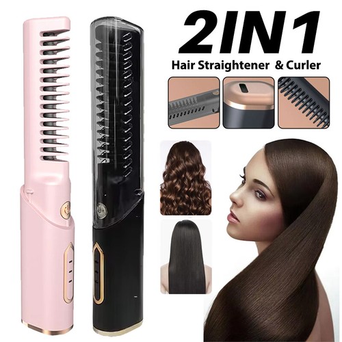 Cordless Hair Straightener Brush Mini Curling Brush Hair Curler Hot Anti-Scald - Picture 16 of 19