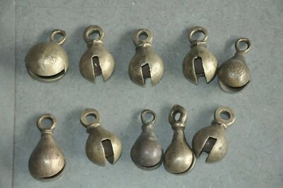10 Pc Vintage Brass Handcrafted Fine Quality Small Unique Cow Bells - Image 1 of 4