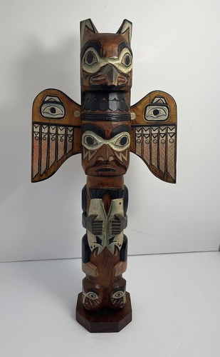 Schöner handgefertigter Vintage 16,5" Patrick Seale signierter Totempfahl Alaskan