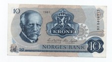 NORWAY 10 KRONER 1981 PICK 36C LOOK SCANS