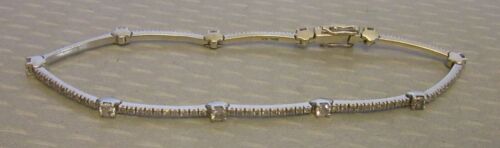 Brazalete Tenis Diamante Oro Blanco 14K IDI Barra Estacionada Eslabones 7" Diseñador 6.34g - Imagen 2 de 12