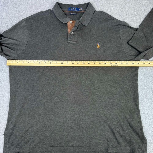 Polo Ralph Lauren Mens L Gray Long Sleeve Polo Pima Flesh Pony Classic Golf - Picture 6 of 6