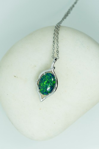 Genuine Australian Triplet Opal Necklace White Gold Plated on Sterling Silver - Picture 2 of 8