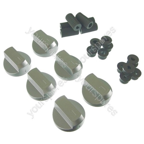 6 X Belling Universal Cooker/Oven/Grill Control Knob And Adaptors Silver - Imagen 2 de 6