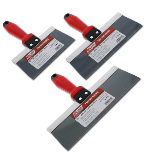 3-Piece Wal-Board Blue Steel Drywall Taping Knife Set 8"-10"-12" Soft Grip - Picture 2 of 5