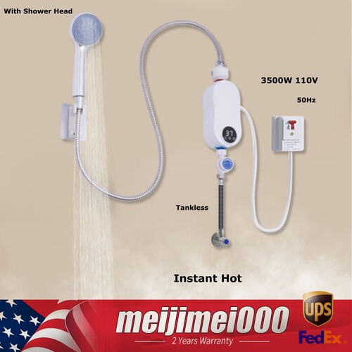 110V Instant Hot Water Heater With Shower Head Tankless Electric Shower 3500W US