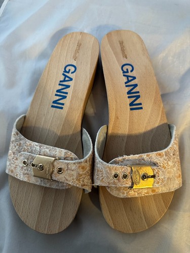 Ganni X Dr Scholl Wooden Original Sandals, Floral Natural, Size Women 10 NEW - Picture 2 of 6