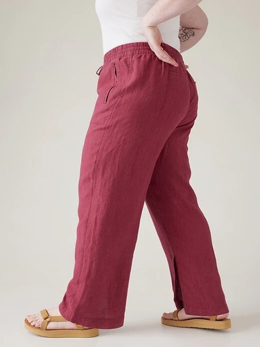 Athleta 6P (SP S PETITE) Retreat Linen Wide Leg Pant, Coffeeberry Red Pants NWT - Picture 5 of 5